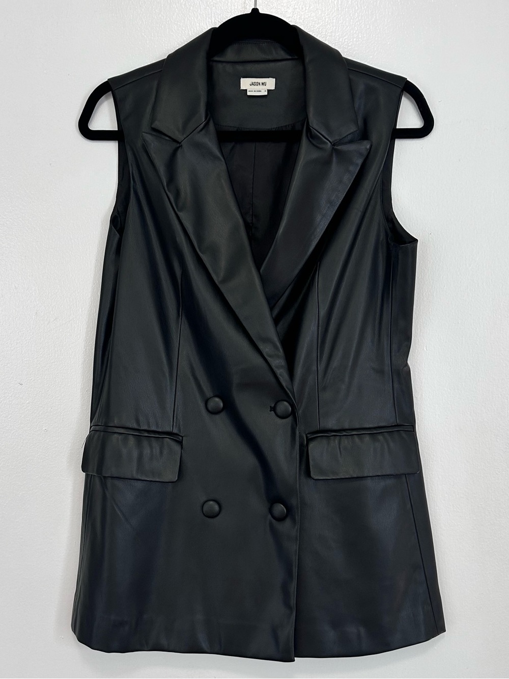 Jason Wu Black Sleeveless Double-Breasted Vegan Leather Vest